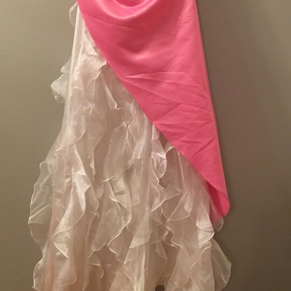 Pink and White Strapless Formal Gown - Picture 4 of 4